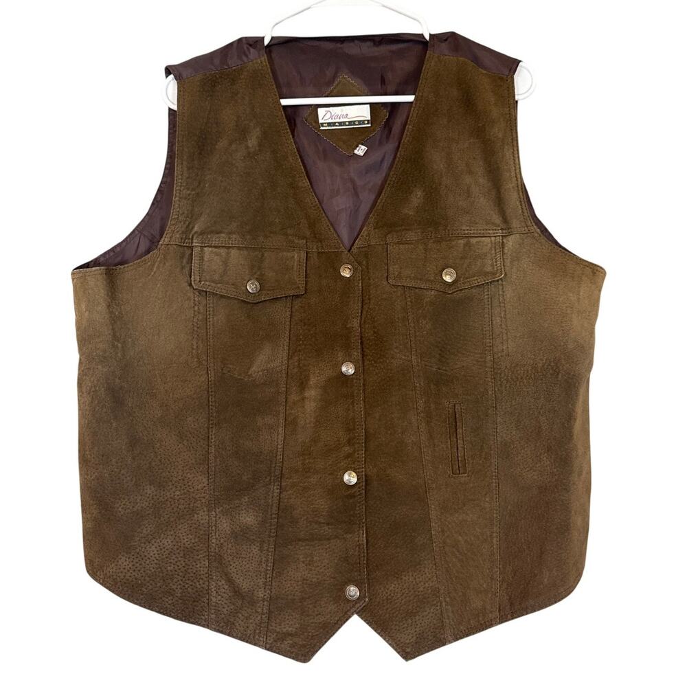 Vintage Brown Suede Leather Vest Womens 18/20 Cowboy Cowgirl Western Workwear